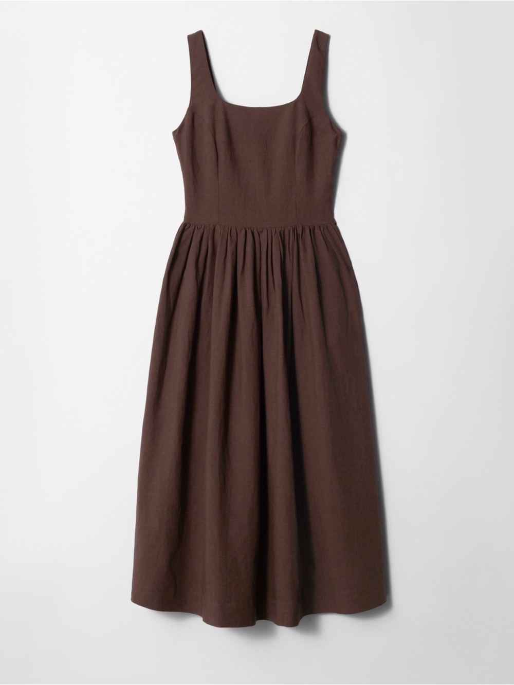 & Other Stories Sleeveless Square-Neck FLARED MIDI DRESS in brown, size 4